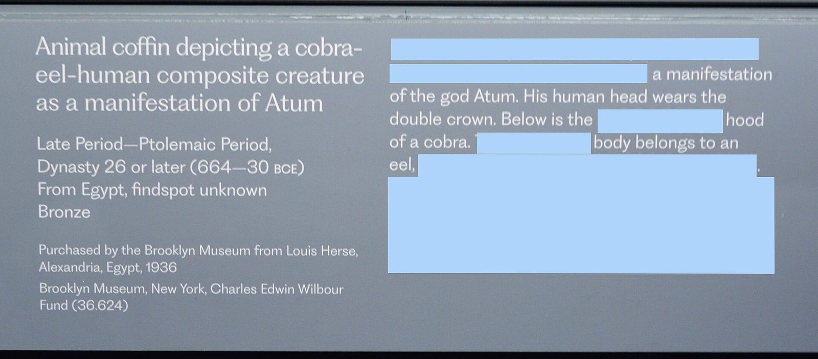 Egyptian animal coffin with a cobra-eel-human composite creature
